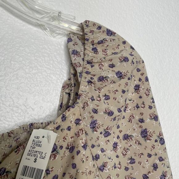 Blush Womens Top Size S Brown Floral Long Sleeve Cropped Casual Blouse - Picture 10 of 11